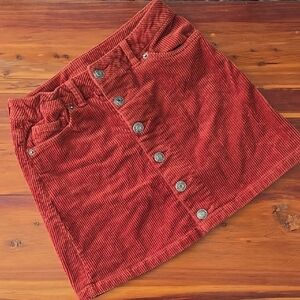 Corduroy Button-Up Skirt - Red